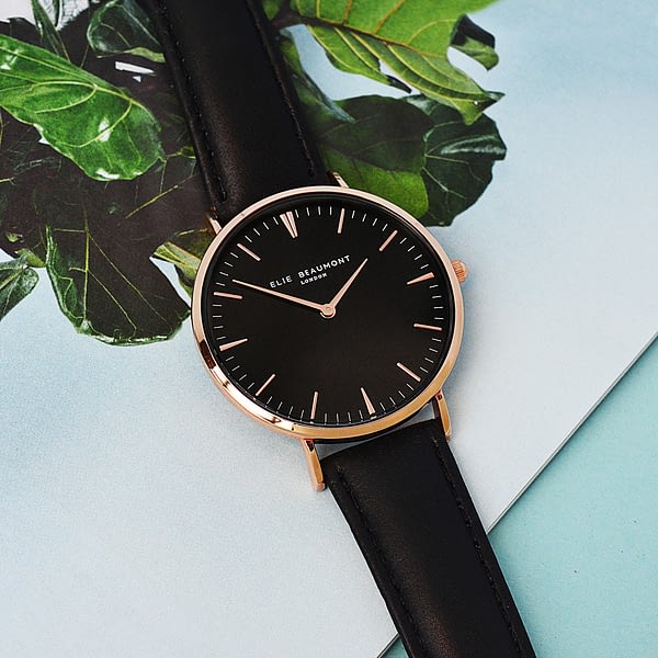 Modern - Vintage Personalised Leather Watch in Black