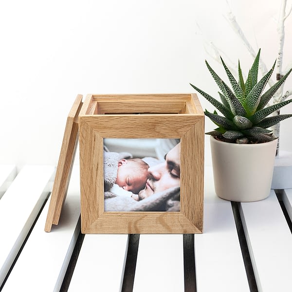 Personalised Oak Photo Cube Keepsake Box