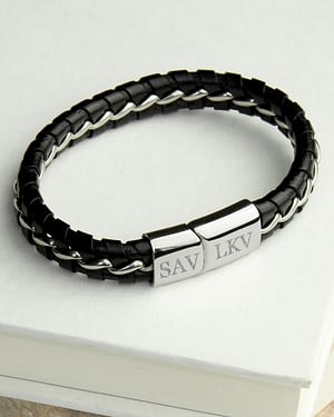 Personalised Men's Metal Detailed Leather Bracelet