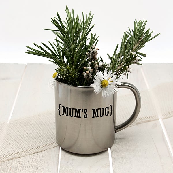 Personalised Name with Swirl Brackets Silver Outdoor Mug