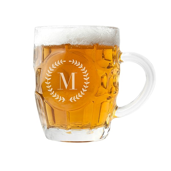 Wreath Mongorammed Dimpled Beer Glass