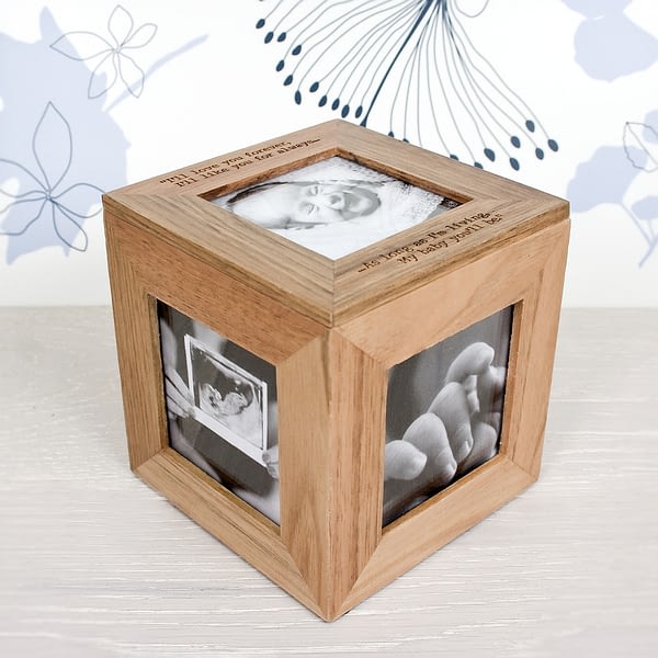 Personalised Oak Photo Cube Keepsake Box