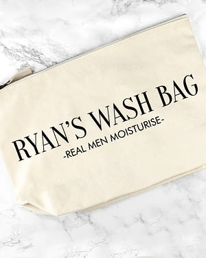 Personalised Men's Wash Bag in Cream