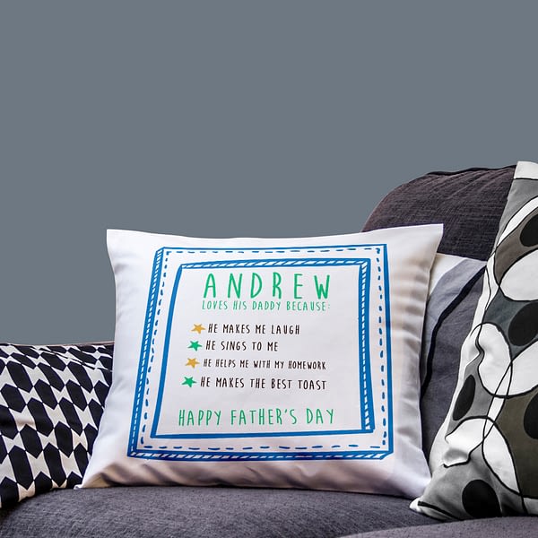 I Love Daddy Because... Personalised Cushion Cover