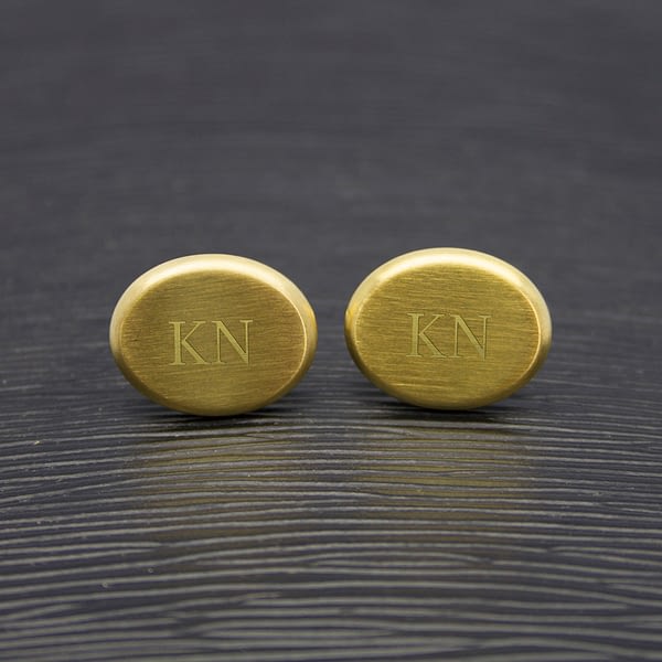 Men's Matte Finish Brushed Gold Oval Cufflinks