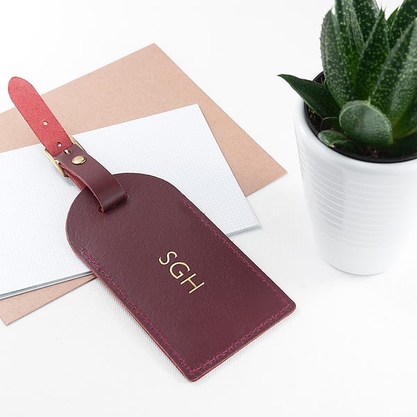 Personalised Burgundy Foiled Leather Luggage Tag