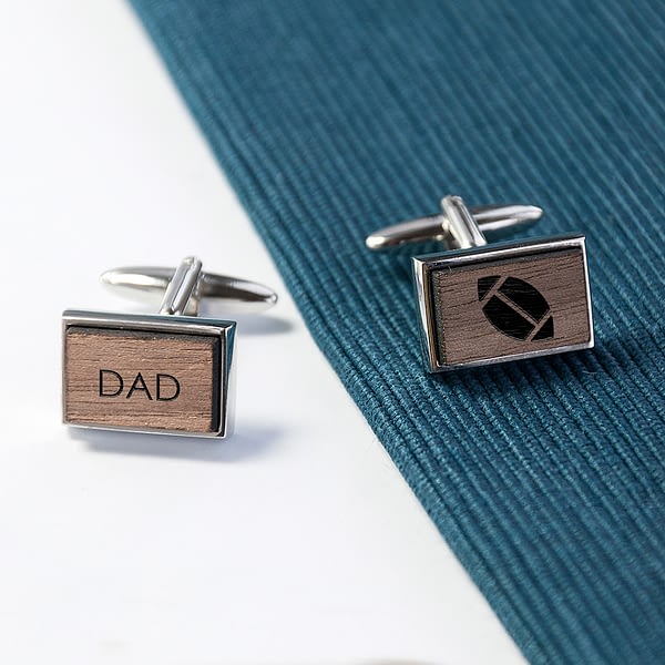 Iconic Hobbies Engraved Rectangle Walnut Cufflinks