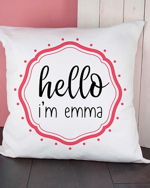 Personalised Hello Baby In Pink Frame Cushion Cover