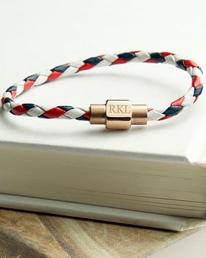 Personalised Women's Nautical Leather Bracelet With Gold Clasp