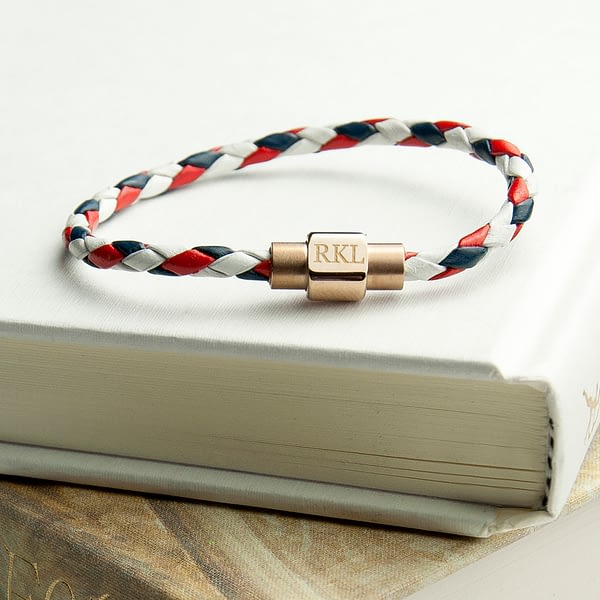 Personalised Women's Nautical Leather Bracelet With Gold Clasp