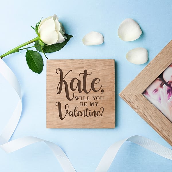 Personalised Be My Valentine Oak Photo Cube