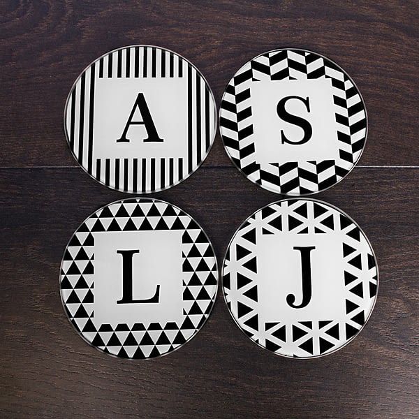 Set of Four Glass Coasters - Black & White Design