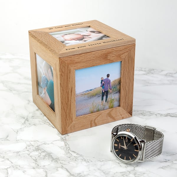 Personalised Oak Photo Cube Keepsake Box