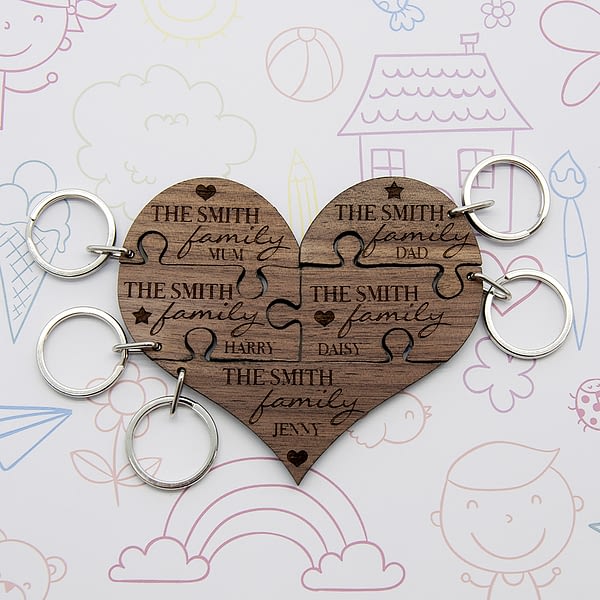 Our Family Heart Wooden Jigsaw Keyring