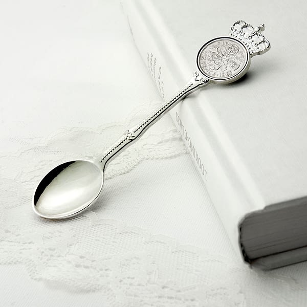 Personalised Silver Plated Lucky Sixpence Teaspoon