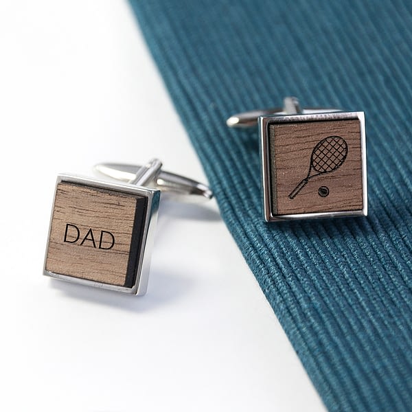 Iconic Hobbies Engraved Square Walnut Cufflinks