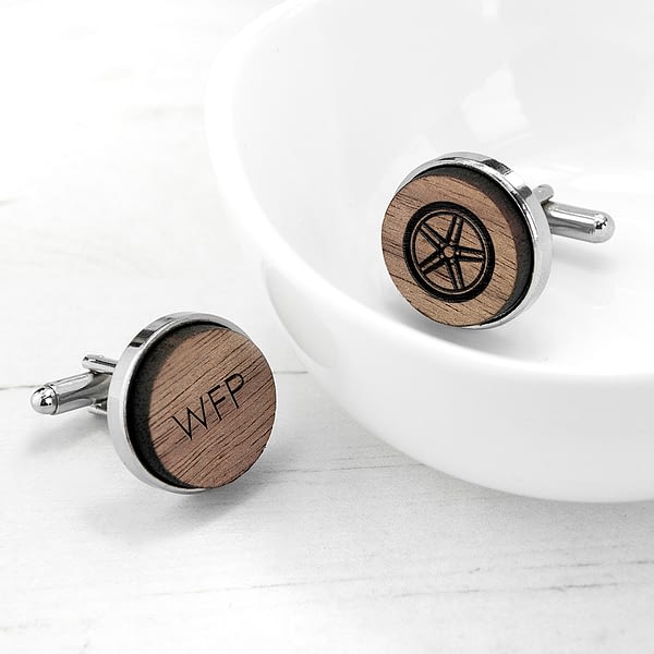 Iconic Hobbies Engraved Round Walnut Cufflinks