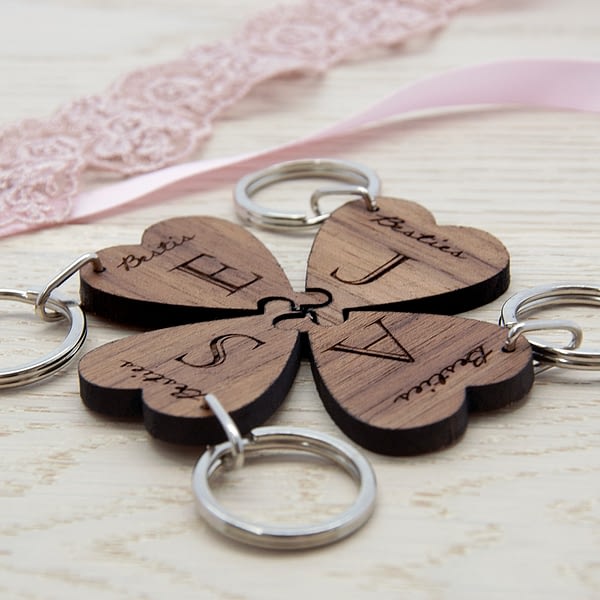 Besties Lucky Clover Wooden Keyring