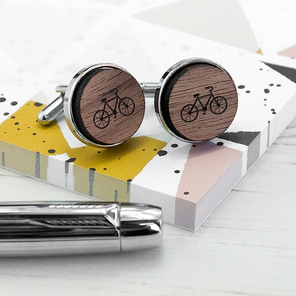 Iconic Hobbies Engraved Round Walnut Cufflinks