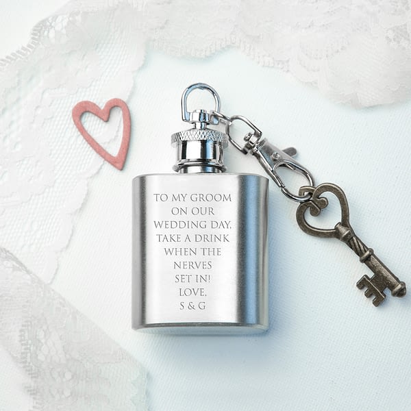 Personalised Silver Plated Lucky Sixpence Mini Hip Flask