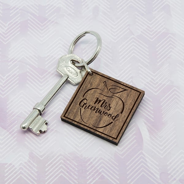 Personalised Teacher's Apple Square Keyring