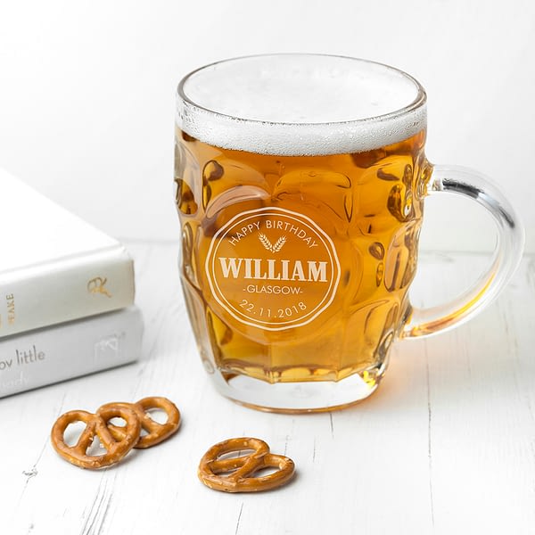 Personalised Happy Birthday Dimpled Beer Glass