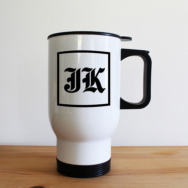 Medieval Initials White Travel Mug