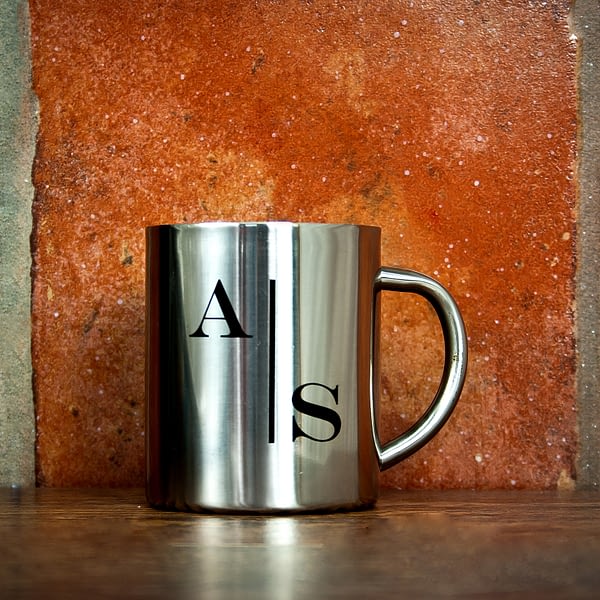 Monogram Stylised Initial Silver Outdoor Mug