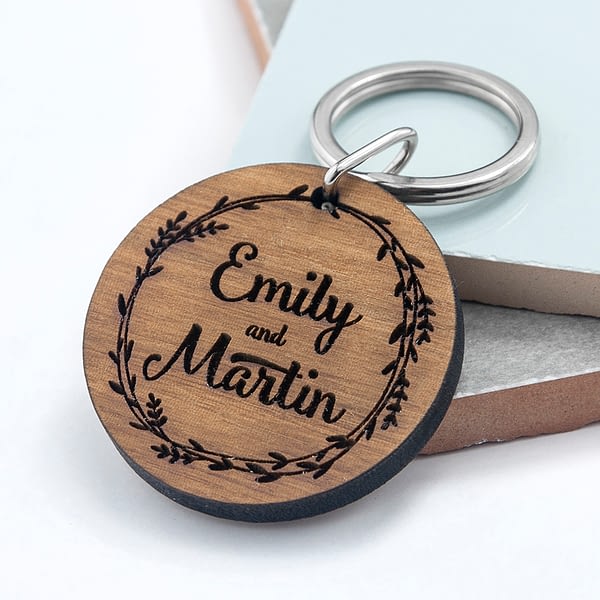 Personalised Romantic Wreath Engraved Keyring