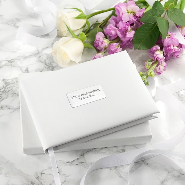 Personalised White Leather Wedding Guest Book