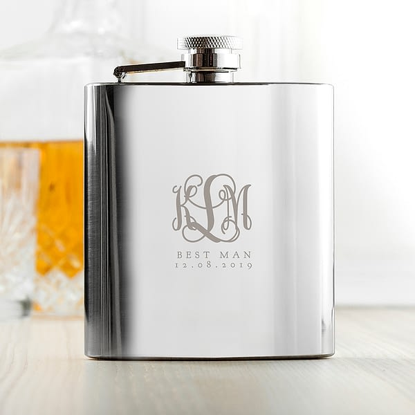 Monogrammed 6oz Hip Flask for Best Man