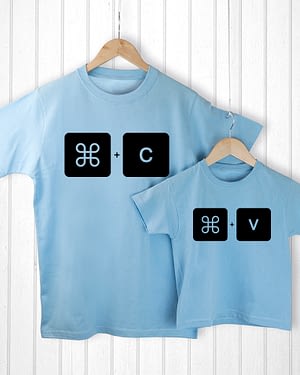 Personalised Daddy and Me Command+V Blue T-Shirts