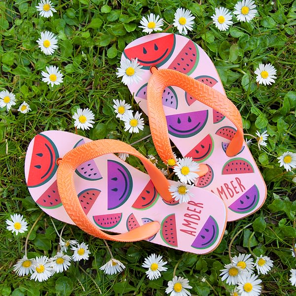 Wild Watermelon Child's Personalised Flip Flops