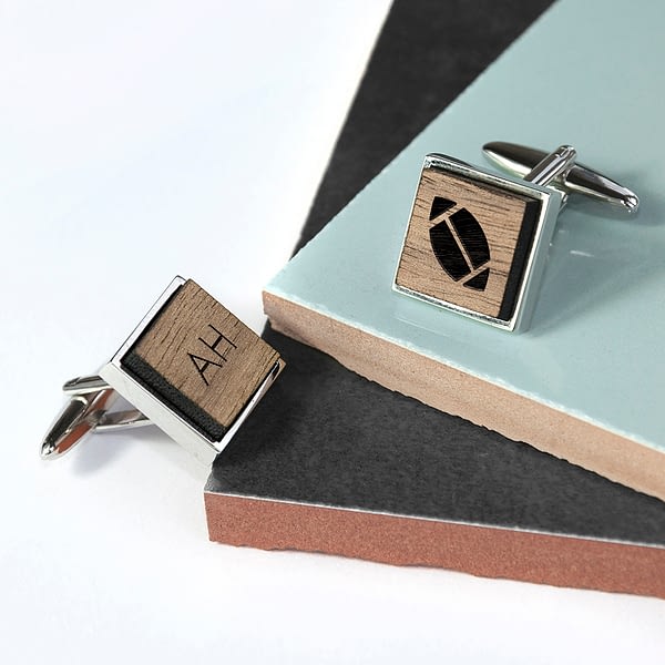 Iconic Hobbies Engraved Square Walnut Cufflinks