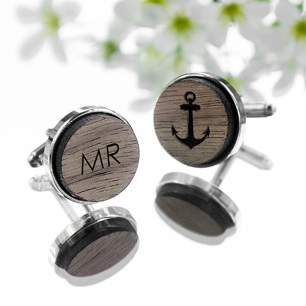 Iconic Hobbies Engraved Round Walnut Cufflinks