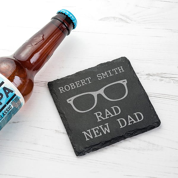 Rad New Dad Square Slate Keepsake