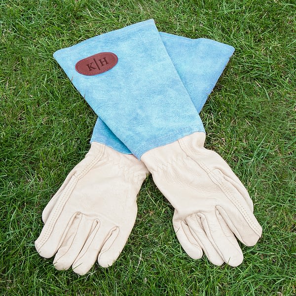 Blue Leather Gardening Gloves