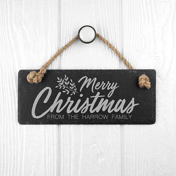 Personalised Merry Christmas Slate Hanging Sign