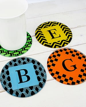 Set of Four Glass Coasters - Art Deco Design