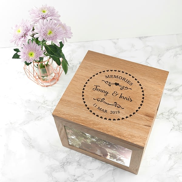 Couples' Oak Photo Keepsake Box with Heart Frame