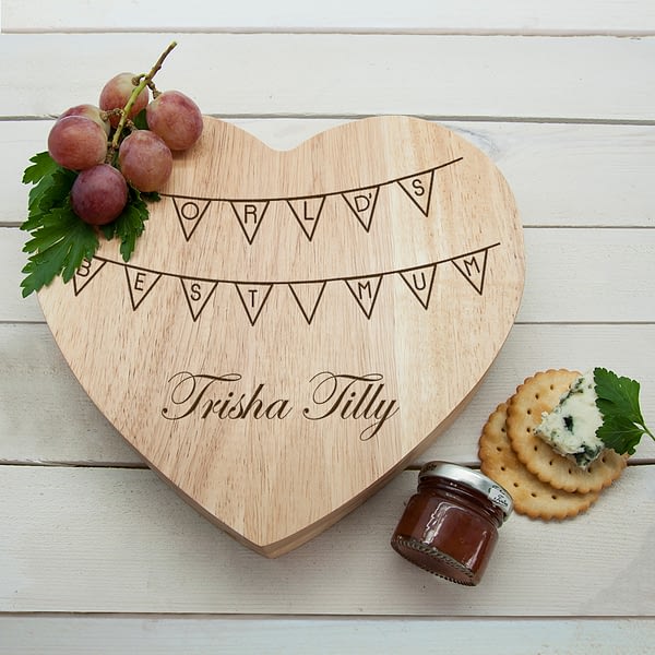 World's Best Mum Bunting Heart Cheese Board