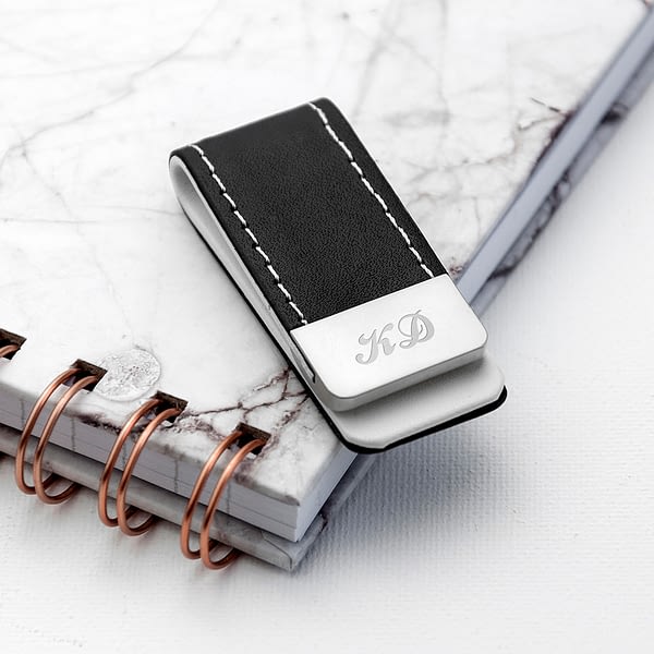 Black Leather Money Clip