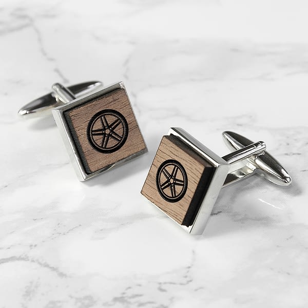 Iconic Hobbies Engraved Square Walnut Cufflinks