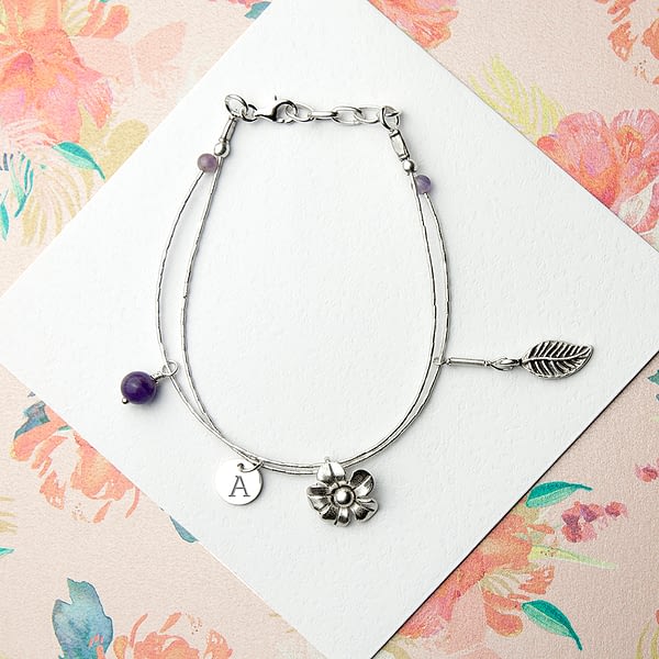 Personalised Forget Me Not Friendship Bracelet With Amethyst Stones