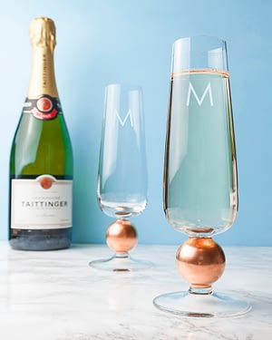 Personalised LSA Set Of Two Rose Gold Champagne Glasses