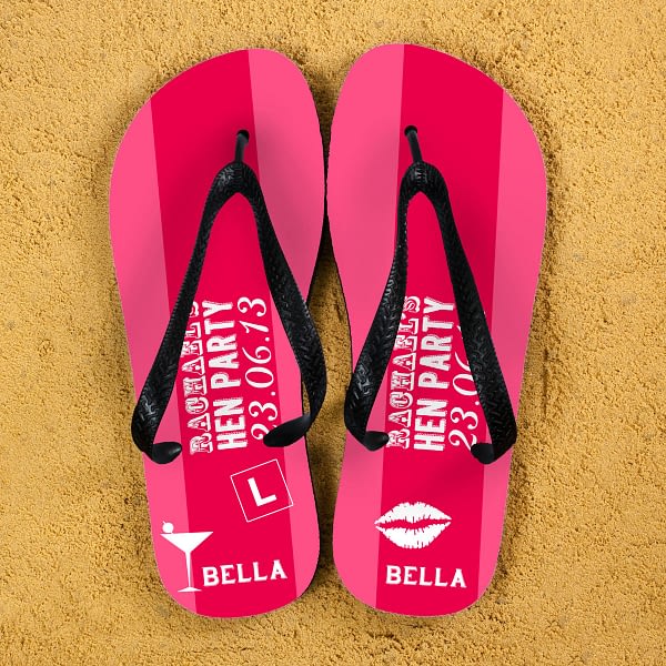 Hen Party Personalised Flip Flops in Pink