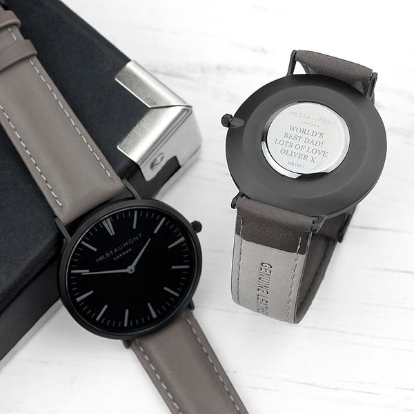 Men's Modern-Vintage Personalised Watch With Black Face in Ash