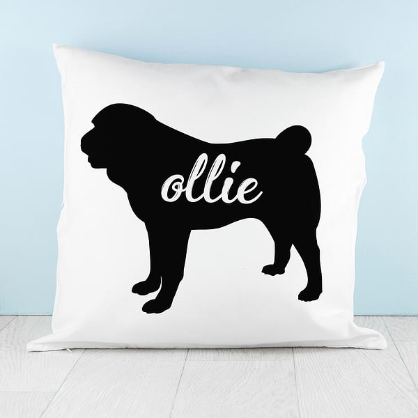 Personalised Pug Silhouette Cushion Cover