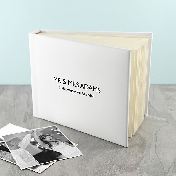 Engraved White Leather Photo Album