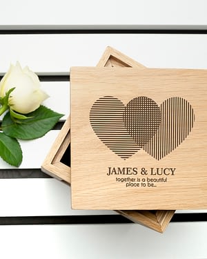 Personalised Heart Venn Diagram Oak  Photo Cube